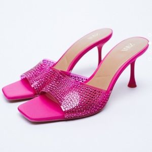 Zara sparkly rhinestone vinyl pink sandals